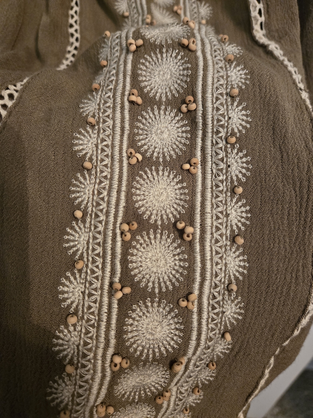 Miss Me Olive Brown Embroidered Scoop Neck Blouse - Picture 4 of 4
